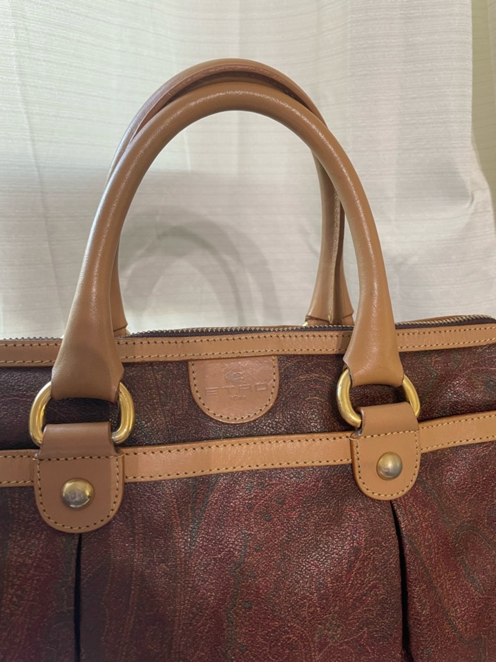 Etro Satchel Bag EUC Vtg Etro Paisley Boston Bag Leather Handles Made in Italy - Picture 7 of 17
